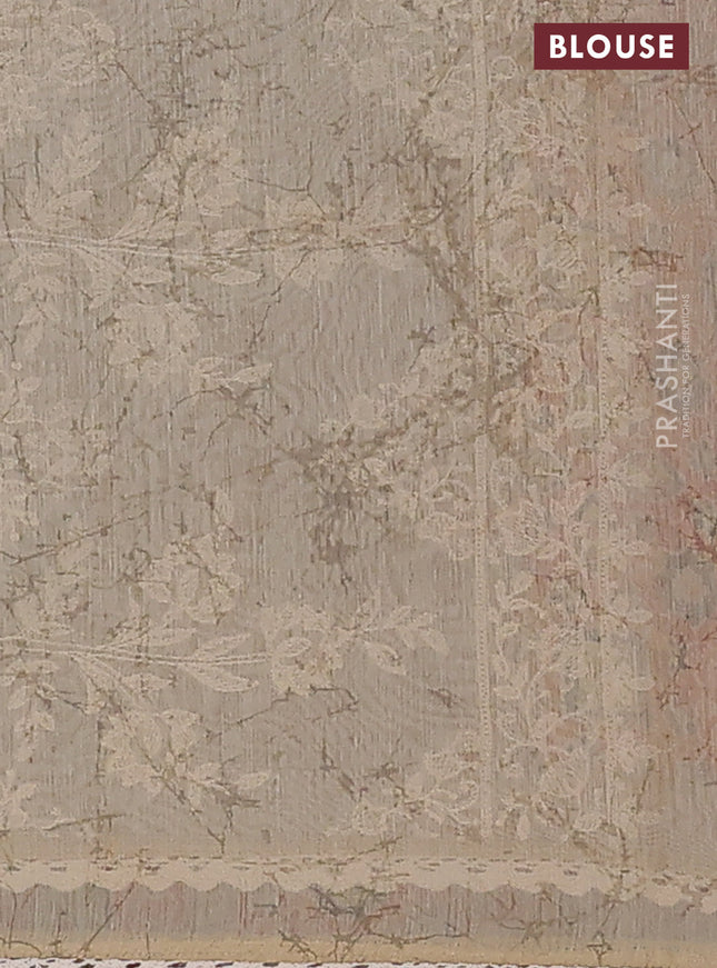 Semi chanderi saree orange and beige with allover ajrakh prints and embroidery pallu