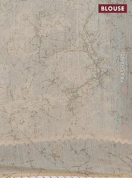 Semi chanderi saree teal blue and beige with allover ajrakh prints and embroidery pallu