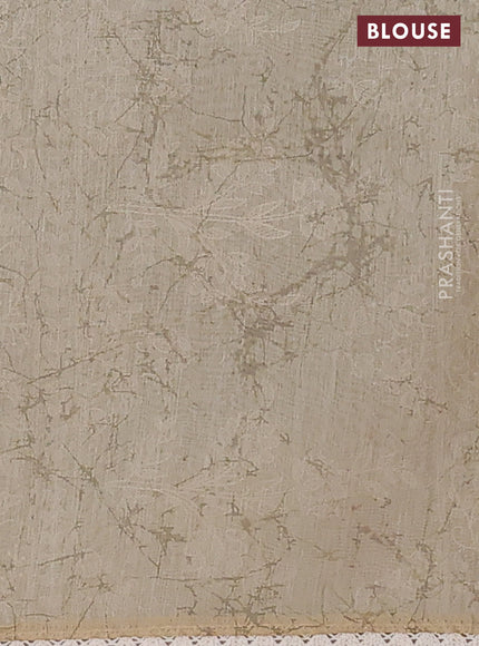 Semi chanderi saree lime green and beige with allover ajrakh prints and embroidery pallu