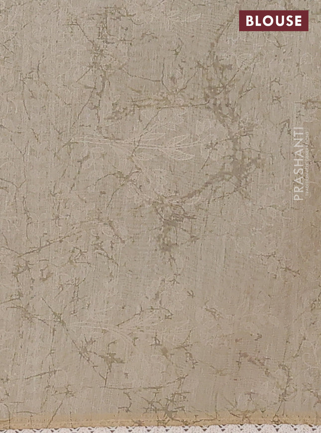 Semi chanderi saree lime green and beige with allover ajrakh prints and embroidery pallu