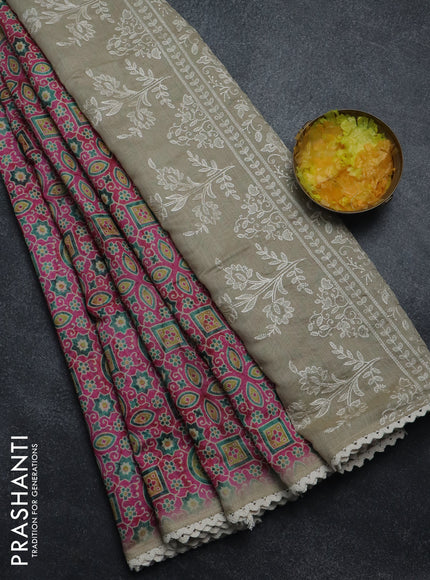 Semi chanderi saree pink and beige with allover ajrakh prints and embroidery pallu