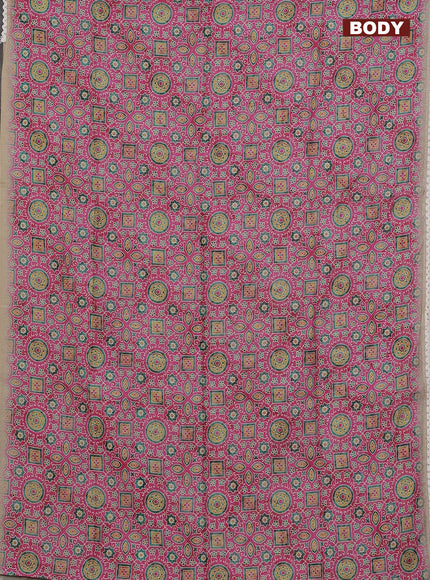 Semi chanderi saree pink and beige with allover ajrakh prints and embroidery pallu