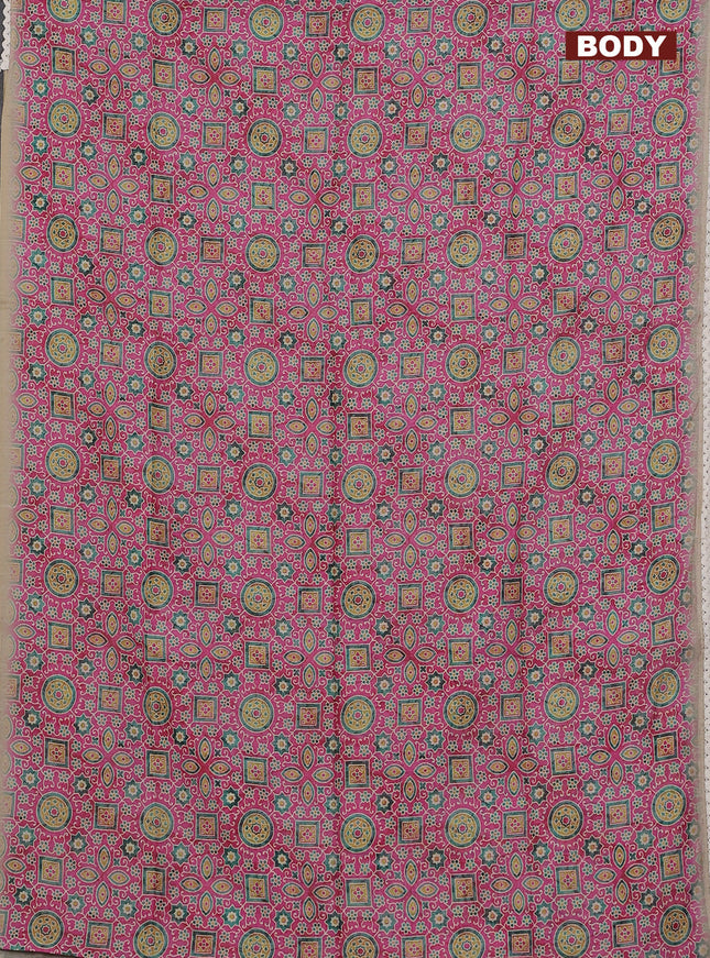 Semi chanderi saree pink and beige with allover ajrakh prints and embroidery pallu