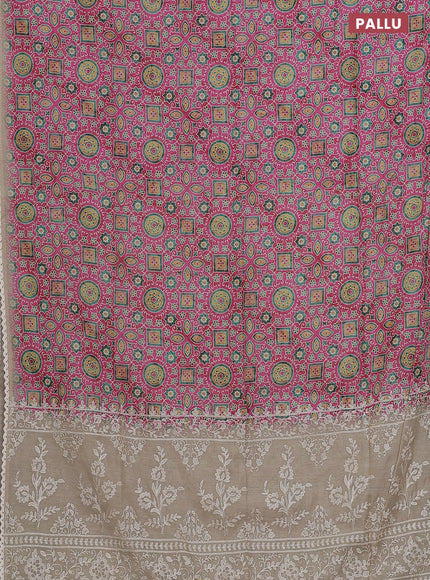 Semi chanderi saree pink and beige with allover ajrakh prints and embroidery pallu