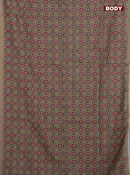 Semi chanderi saree grey and beige with allover ajrakh prints and embroidery pallu