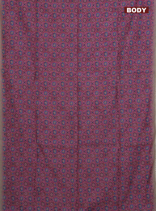 Semi chanderi saree pink and beige with allover ajrakh prints and embroidery pallu