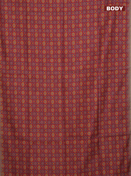 Semi chanderi saree red and beige with allover ajrakh prints and embroidery pallu
