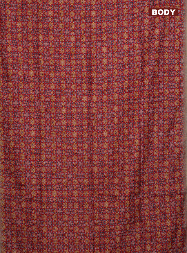 Semi chanderi saree red and beige with allover ajrakh prints and embroidery pallu
