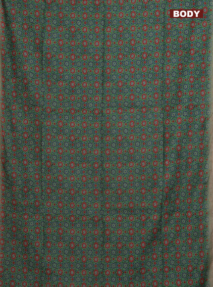 Semi chanderi saree green and beige with allover ajrakh prints and embroidery pallu