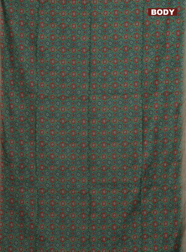 Semi chanderi saree green and beige with allover ajrakh prints and embroidery pallu