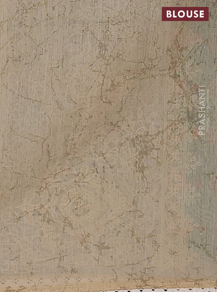 Semi chanderi saree green and beige with allover ajrakh prints and embroidery pallu