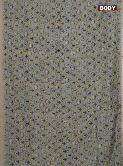 Semi chanderi saree grey yellow and beige with floral butta prints and embroidery pallu