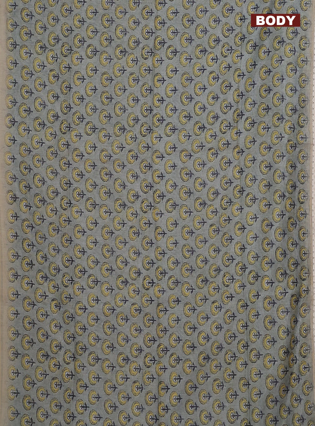 Semi chanderi saree grey yellow and beige with floral butta prints and embroidery pallu