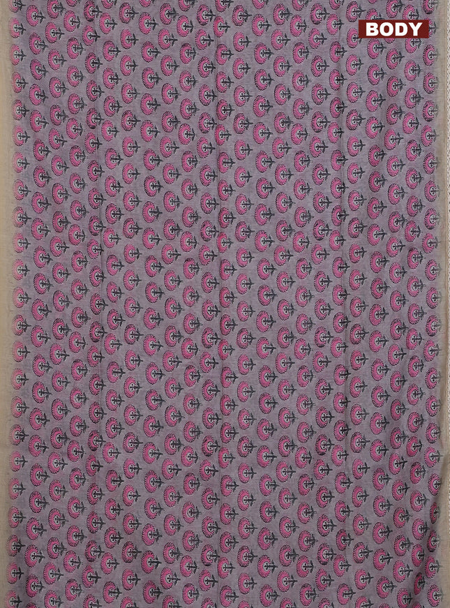 Semi chanderi saree grey pink and beige with floral butta prints and embroidery pallu