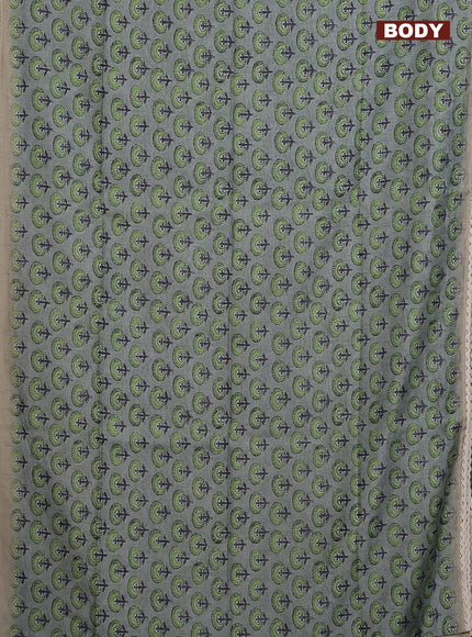 Semi chanderi saree grey green and beige with floral butta prints and embroidery pallu