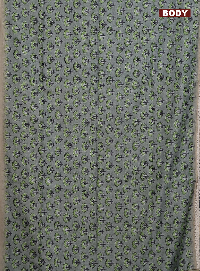Semi chanderi saree grey green and beige with floral butta prints and embroidery pallu