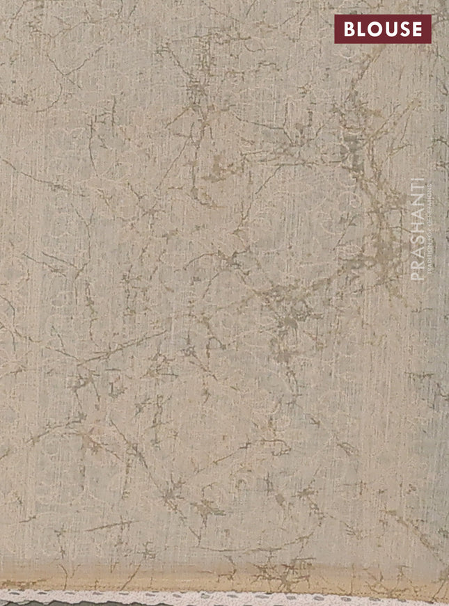 Semi chanderi saree grey green and beige with floral butta prints and embroidery pallu