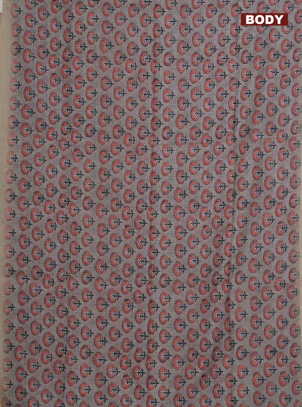 Semi chanderi saree grey orange and beige with floral butta prints and embroidery pallu