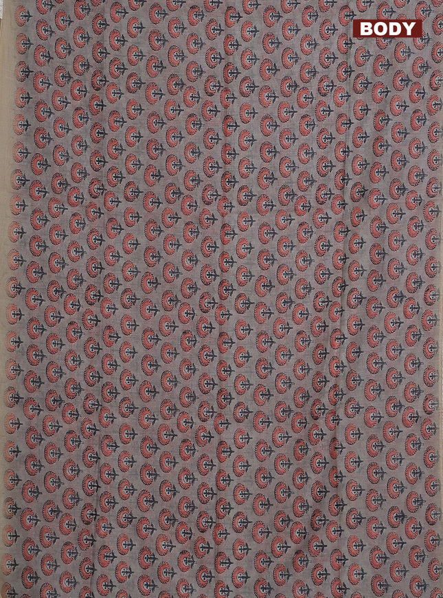 Semi chanderi saree grey orange and beige with floral butta prints and embroidery pallu