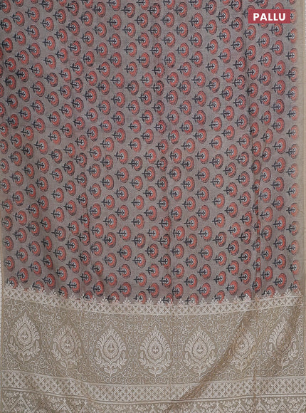 Semi chanderi saree grey orange and beige with floral butta prints and embroidery pallu