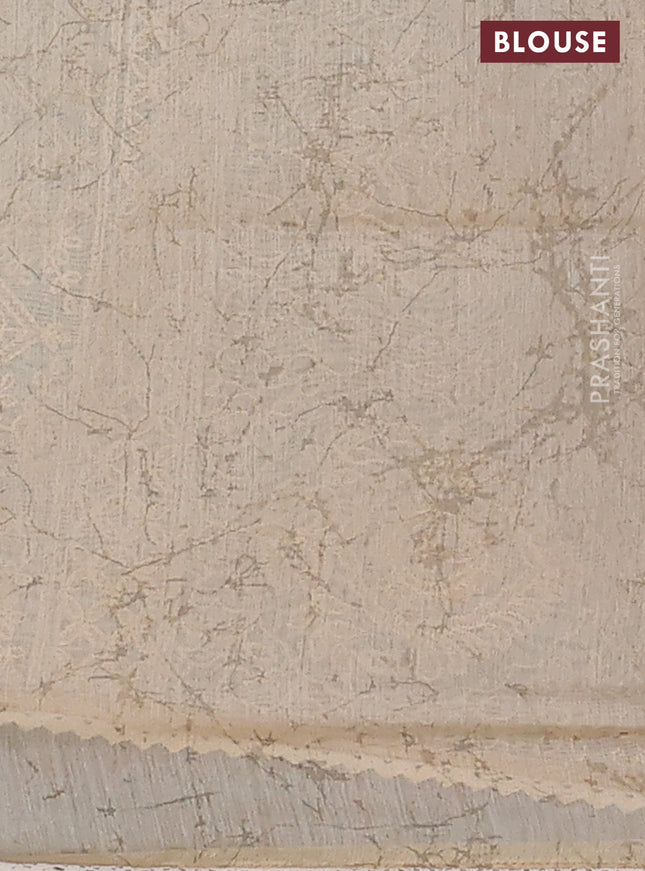 Semi chanderi saree grey orange and beige with floral butta prints and embroidery pallu