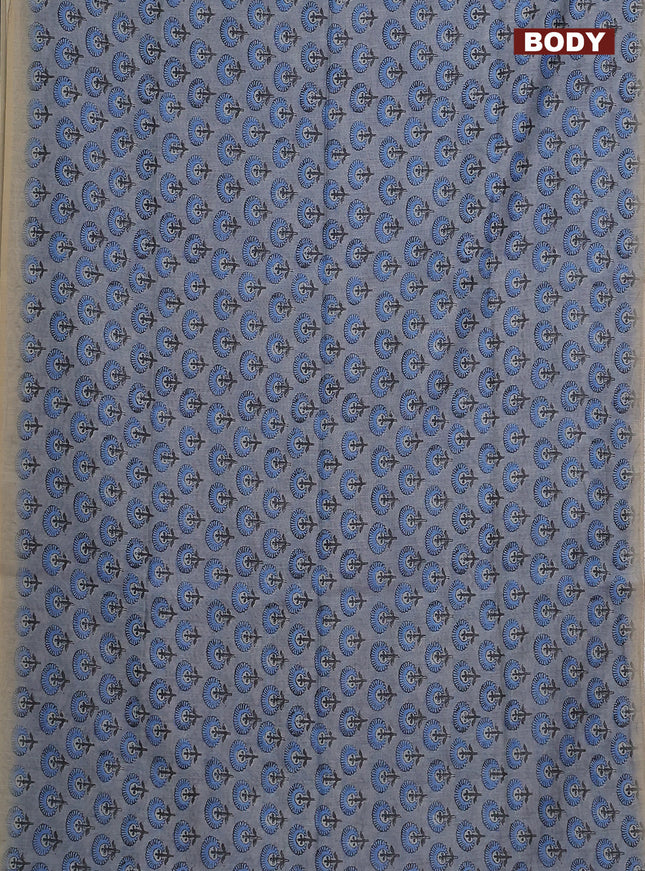 Semi chanderi saree grey blue and beige with floral butta prints and embroidery pallu