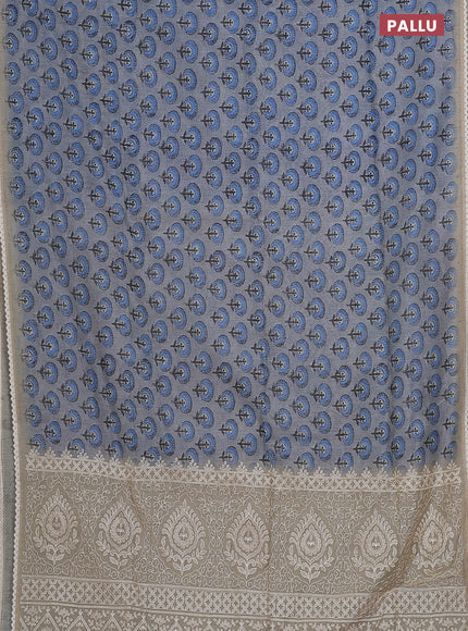 Semi chanderi saree grey blue and beige with floral butta prints and embroidery pallu