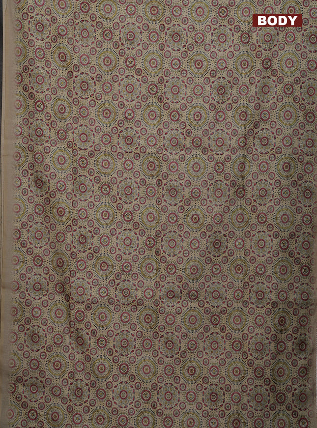 Semi chanderi saree cream and beige with allover ajrakh prints and embroidery pallu