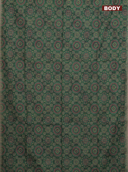 Semi chanderi saree green and beige with allover ajrakh prints and embroidery pallu