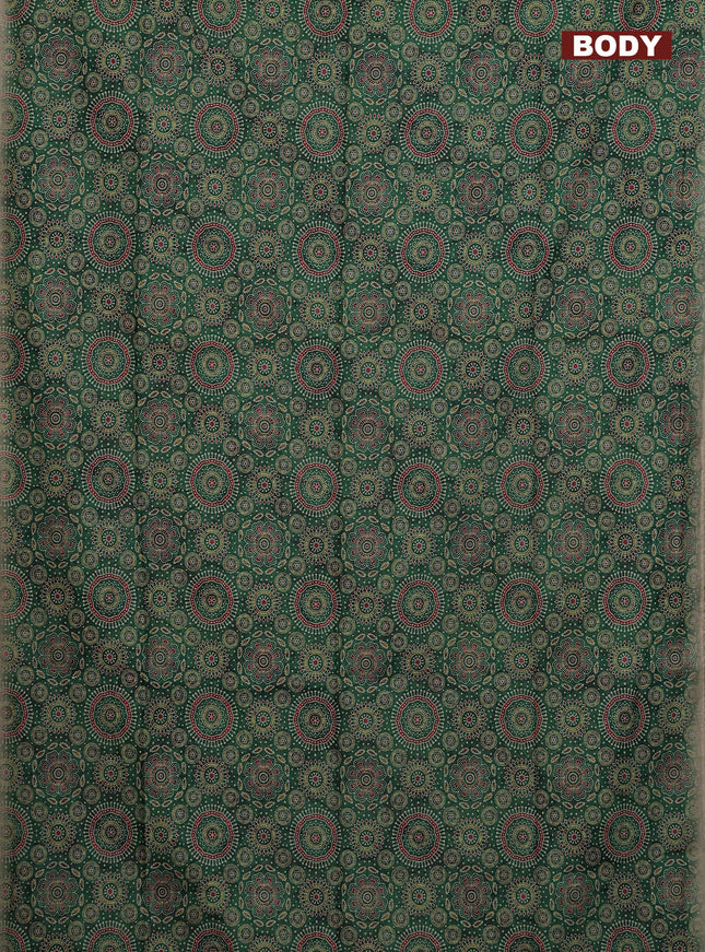 Semi chanderi saree green and beige with allover ajrakh prints and embroidery pallu