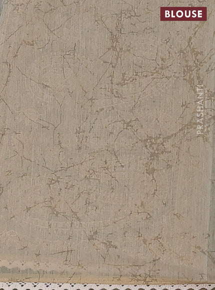 Semi chanderi saree green and beige with allover ajrakh prints and embroidery pallu