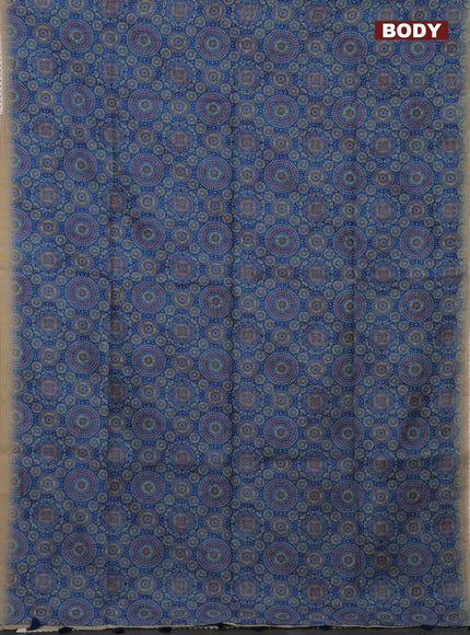 Semi chanderi saree blue and beige with allover ajrakh prints and embroidery pallu