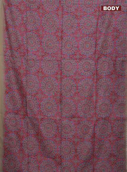 Semi chanderi saree pink and beige with allover ajrakh prints and embroidery pallu