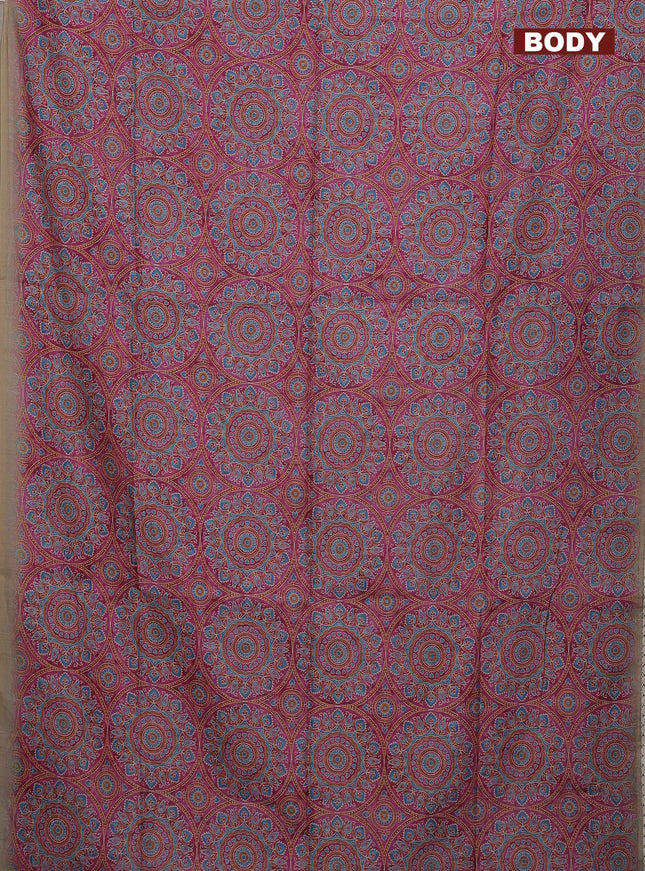 Semi chanderi saree pink and beige with allover ajrakh prints and embroidery pallu