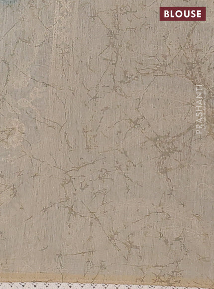 Semi chanderi saree cs blue and beige with allover ajrakh prints and embroidery pallu