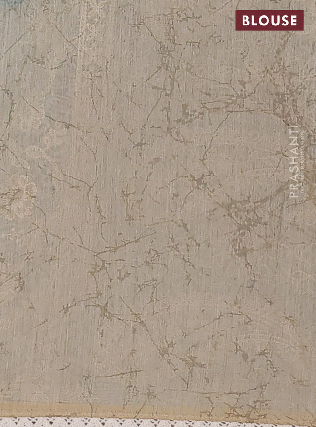 Semi chanderi saree cs blue and beige with allover ajrakh prints and embroidery pallu