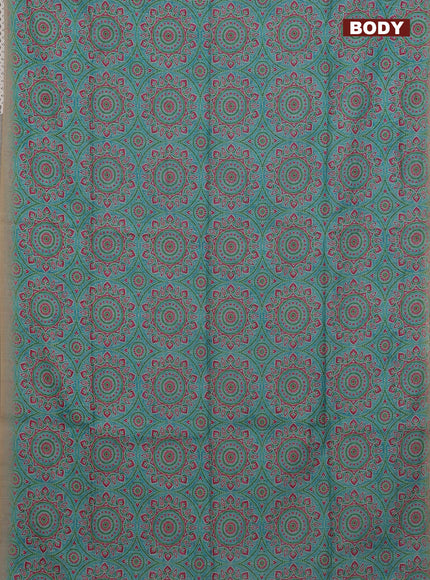 Semi chanderi saree light blue and beige with allover ajrakh prints and embroidery pallu