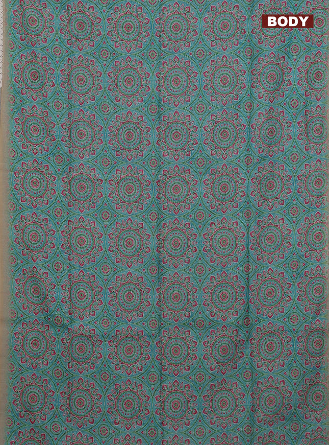 Semi chanderi saree light blue and beige with allover ajrakh prints and embroidery pallu