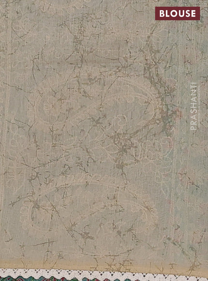 Semi chanderi saree light blue and beige with allover ajrakh prints and embroidery pallu