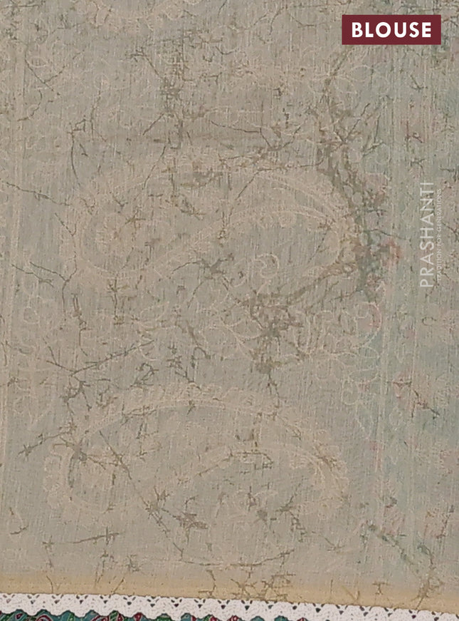 Semi chanderi saree light blue and beige with allover ajrakh prints and embroidery pallu