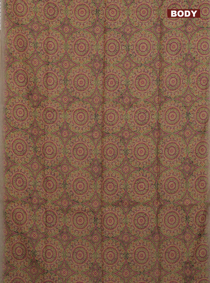 Semi chanderi saree mehendi green and beige with allover ajrakh prints and embroidery pallu