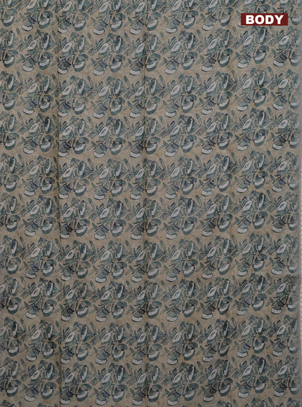 Semi chanderi saree beige and grey with allover batik prints and embroidery pallu