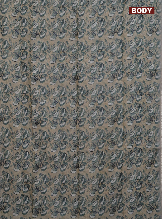 Semi chanderi saree beige and grey with allover batik prints and embroidery pallu