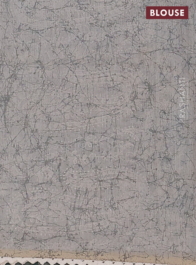 Semi chanderi saree beige and grey with allover batik prints and embroidery pallu