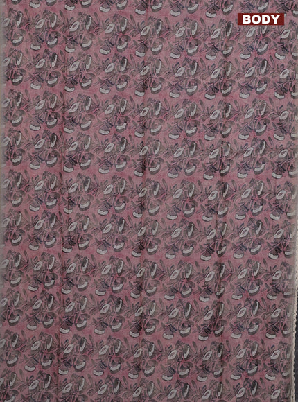 Semi chanderi saree pastel pink and grey with allover batik prints and embroidery pallu