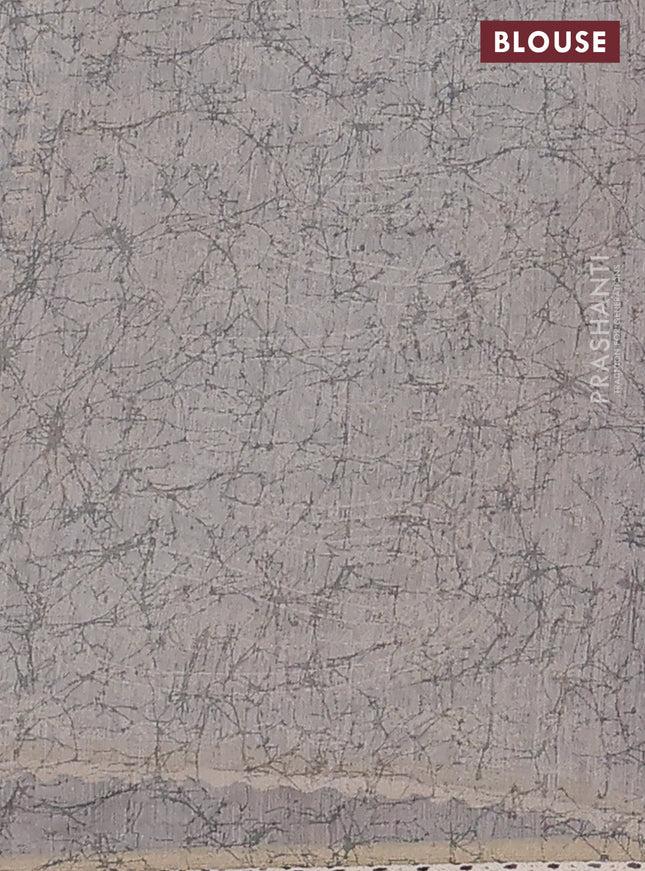 Semi chanderi saree pastel pink and grey with allover batik prints and embroidery pallu