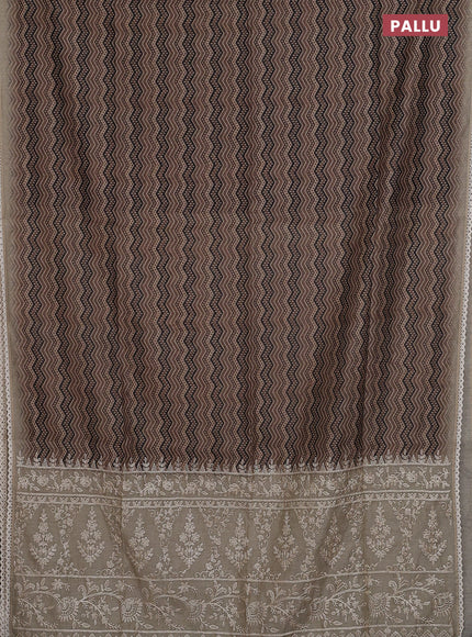 Semi chanderi saree pastel brown and beige with allover ajrakh prints and embroidery pallu