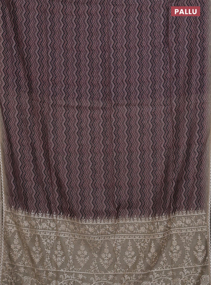 Semi chanderi saree brown and beige with allover ajrakh prints and embroidery pallu