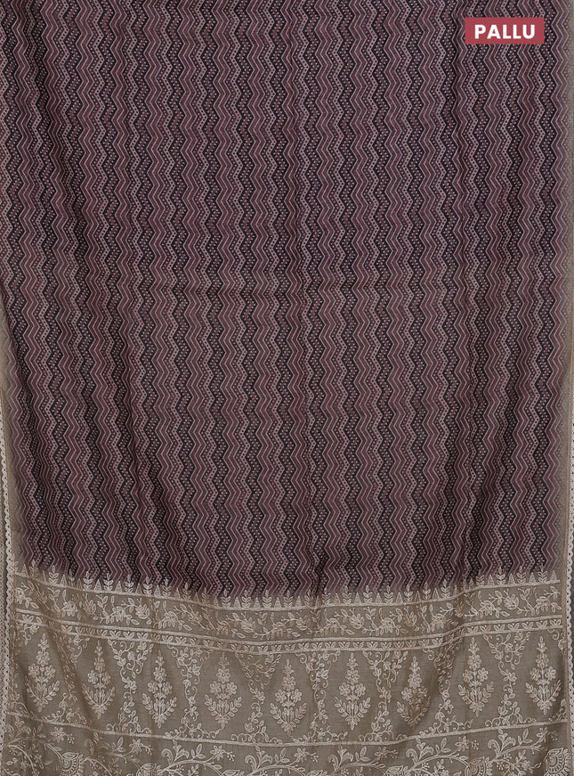 Semi chanderi saree brown and beige with allover ajrakh prints and embroidery pallu