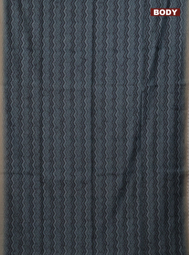 Semi chanderi saree greyish blue and beige with allover ajrakh prints and embroidery pallu